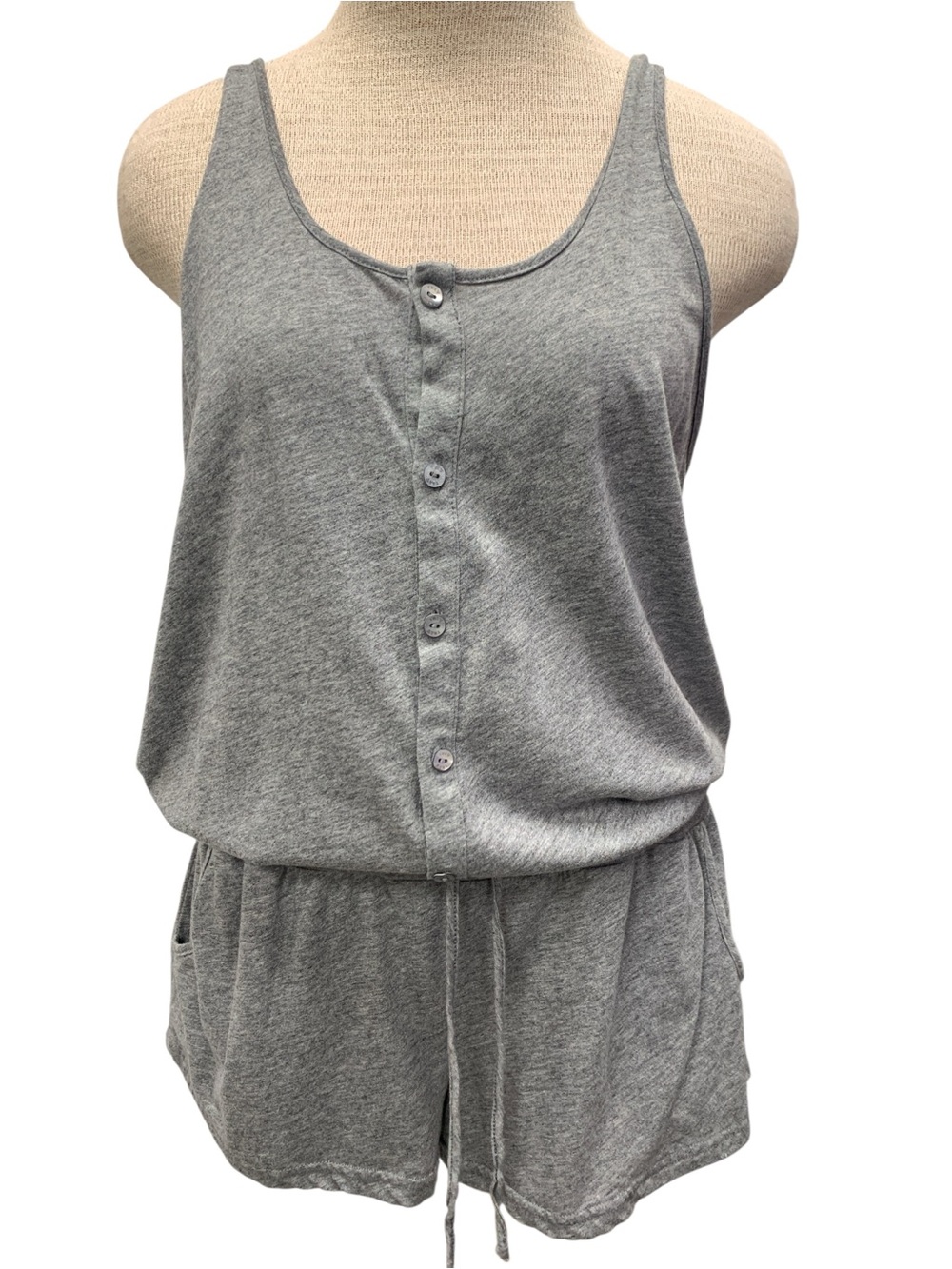 TNA Grey Sleeveless Button-Front Romper Size L